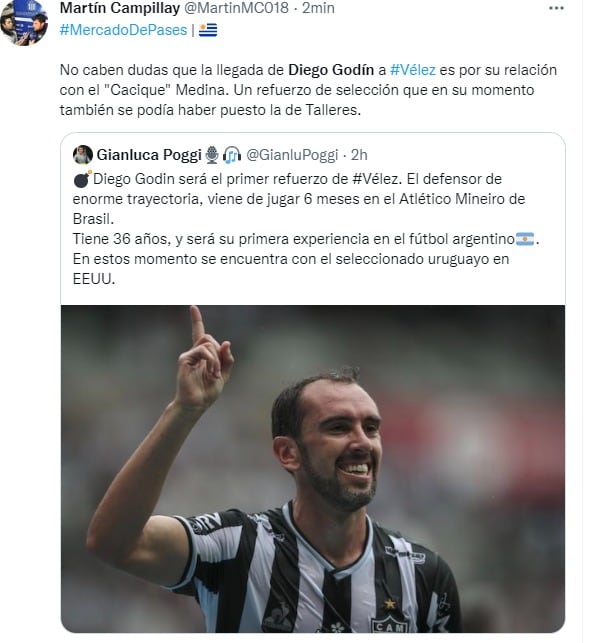 Alexander Medina quería a Diego Godín cuando dirigía a Talleres. Ahora, el Faraón recalaría en Vélez.