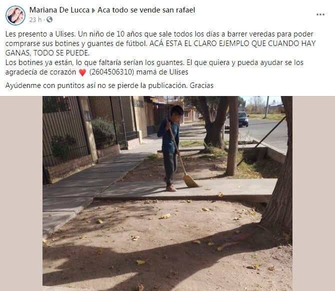 La publicación que realizó Marina y dio a conocer la historia de Ulises. 