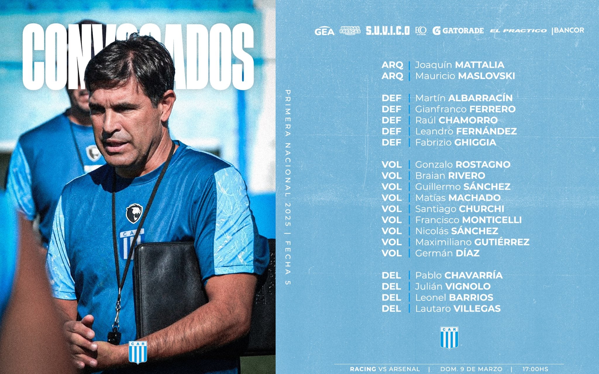 Diego Cochas, con cambios para el Racing-Arsenal de este domingo.