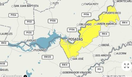 Alerta amarilla para Misiones y zonas aledañas: tormentas y lluvias intensas.