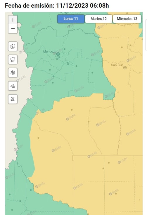 Alerta por tormentas en Mendoza (SMN)