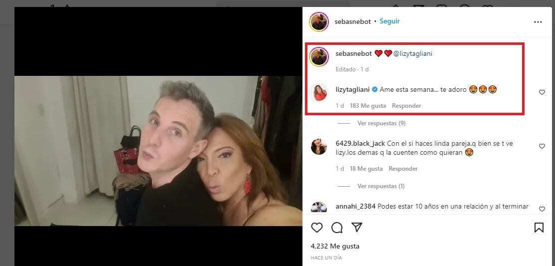 El nuevo romance de Lizy Tagliani con el mendocino Sebastián Nabot, da que hablar. Ellos no paran de demostrar su amor en redes, aunque aseguran que "tiempo al tiempo".