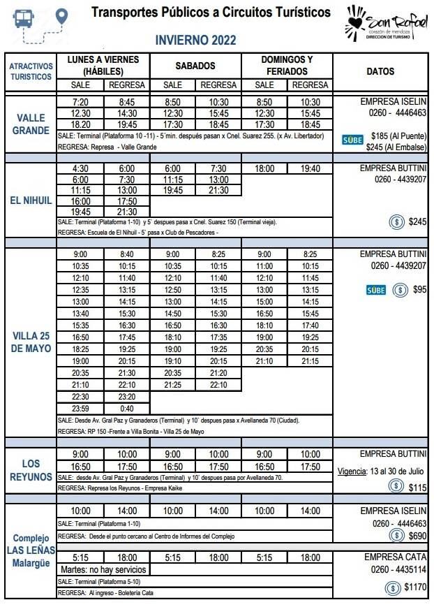 Los horarios y empresas.