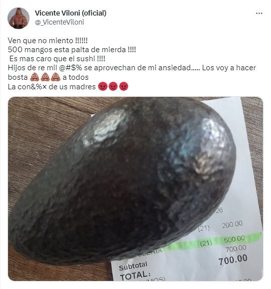 Vicente Viloni se quejó del precio de la palta y se volvió viral