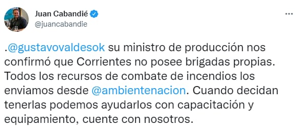 Juan Cabandié le respondió a Gustavo Valdés, gobernador de Corrientes.