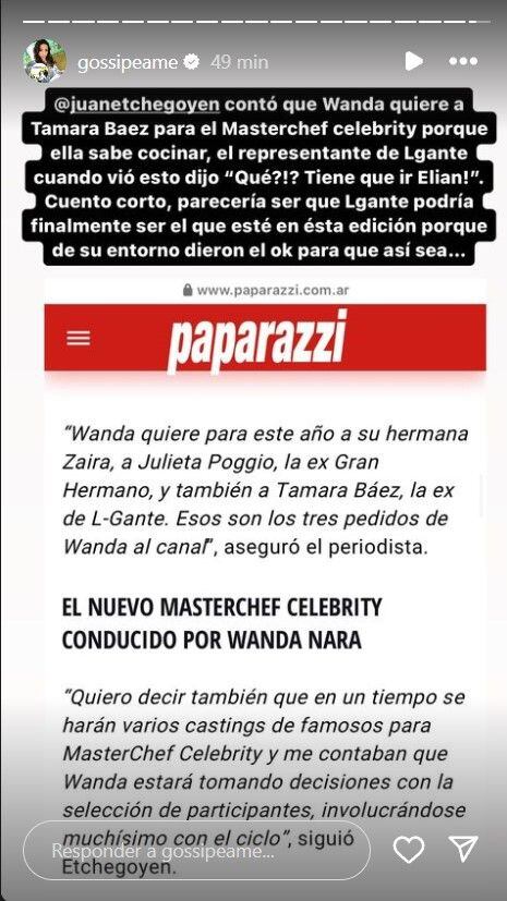 ¿L-Gante en Masterchef? El pedido de Wanda Nara que despertó los rumores