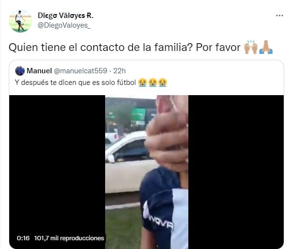 El video provocó la emoción del jugador y ahora busca contactarse con la familia