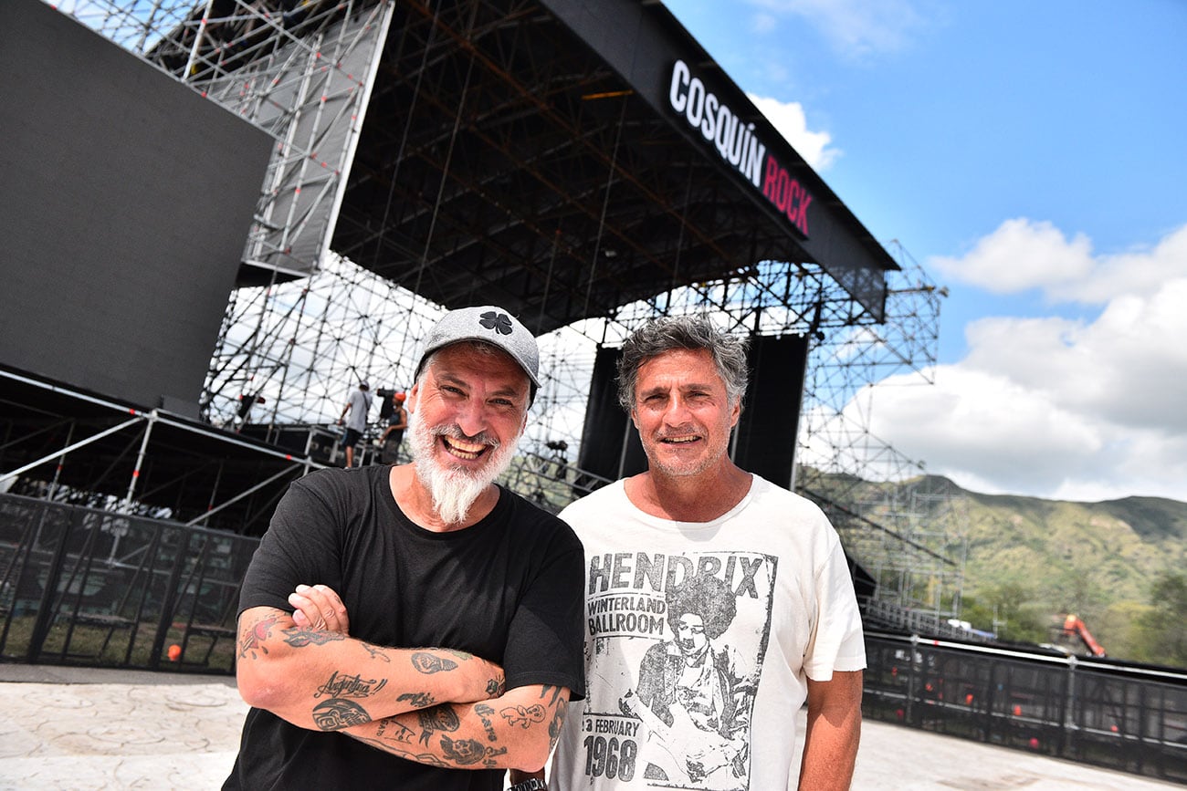 José Palazzo y Marcelo Oliva, previa del festival de Rock Cosquín Rock 2023, previa del festival de Rock Cosquín Rock 2023 en el predio del aerodromo de Santa María de Punilla. (José Gabriel Hernández / La Voz)