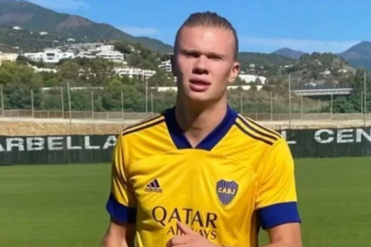 Erling Haaland con la camiseta de Boca