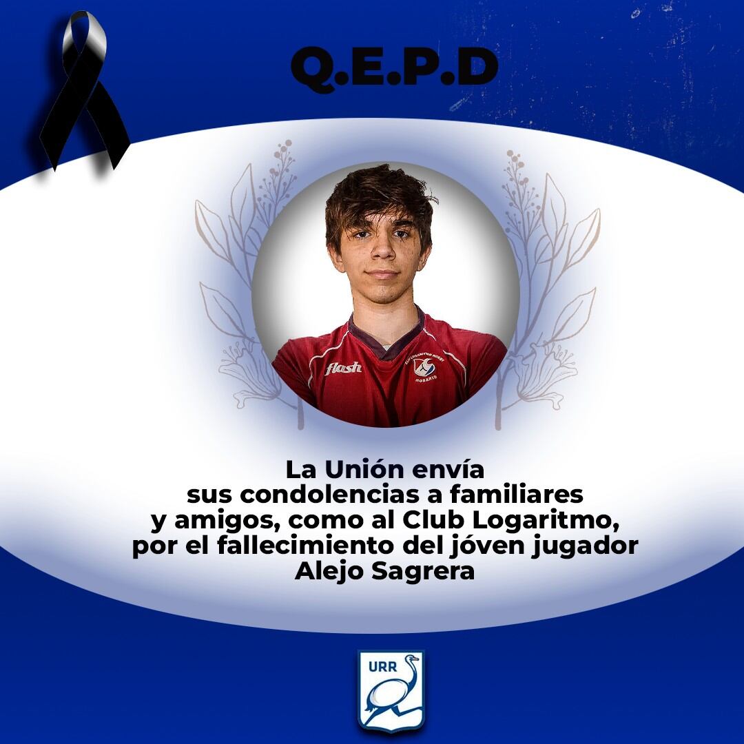 La Unión de Rugby de Rosario (URR) expresó sus condolencias con la familia de la víctima.