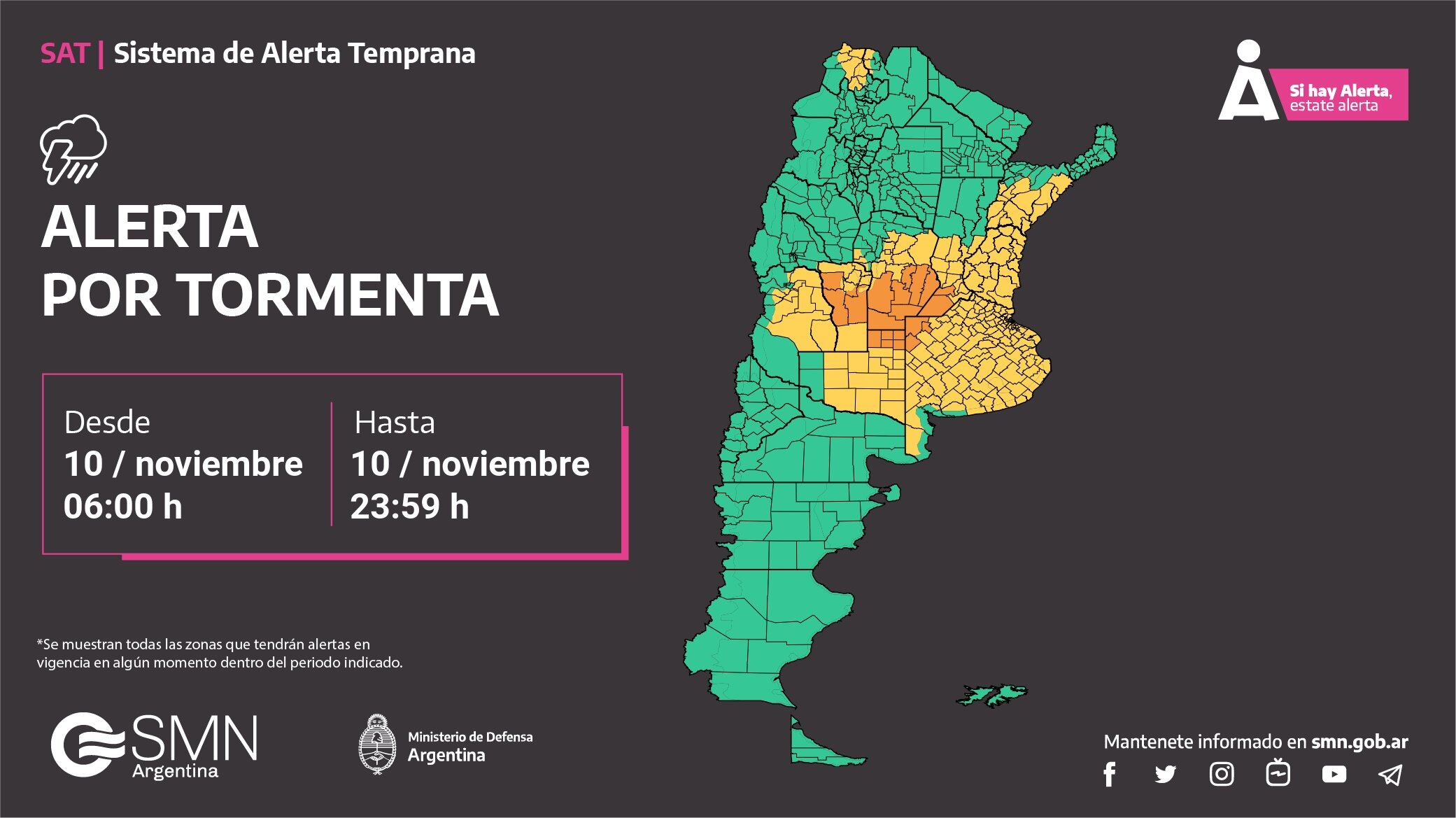 Alerta por tormentas en Córdoba.