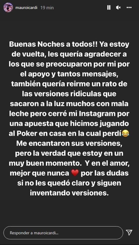 La explicación de Mauro Icardi tras suspender su cuenta de Instagram.