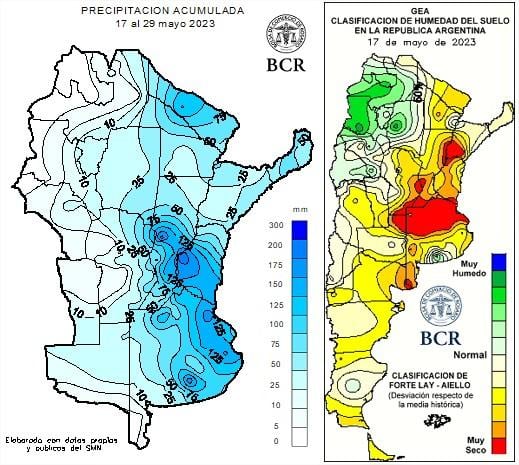 Las precipitaciones acumuladas después de las lluvias de fines de mayo.