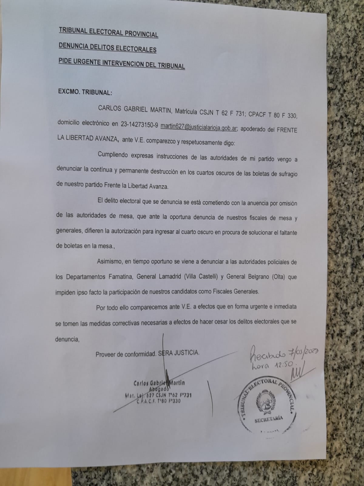 La denuncia por irregularidades en las elecciones de La Rioja que presentó Martín Menem.