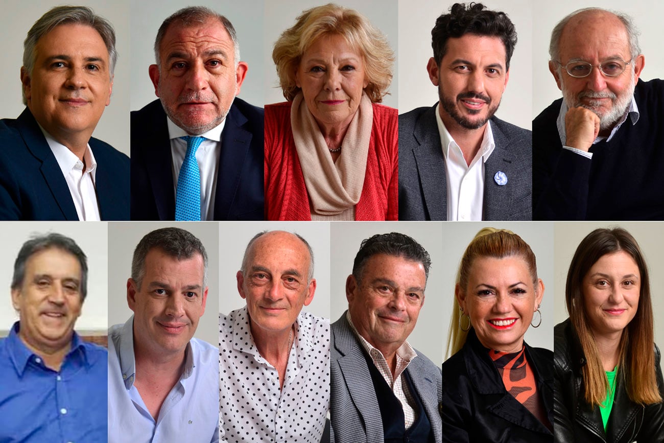 Martín Llaryora, Luis Juez, Liliana Olivero, Federico Alesandri,  Aurelio García Elorrio, Mario Peral, Agustín Spaccesi, Fernando Schule, Rodilfo Eiben, Patricia Bon y Julia Di Santi, candidatos a gobernador de Córdoba.  (Fotomontaje La Voz)