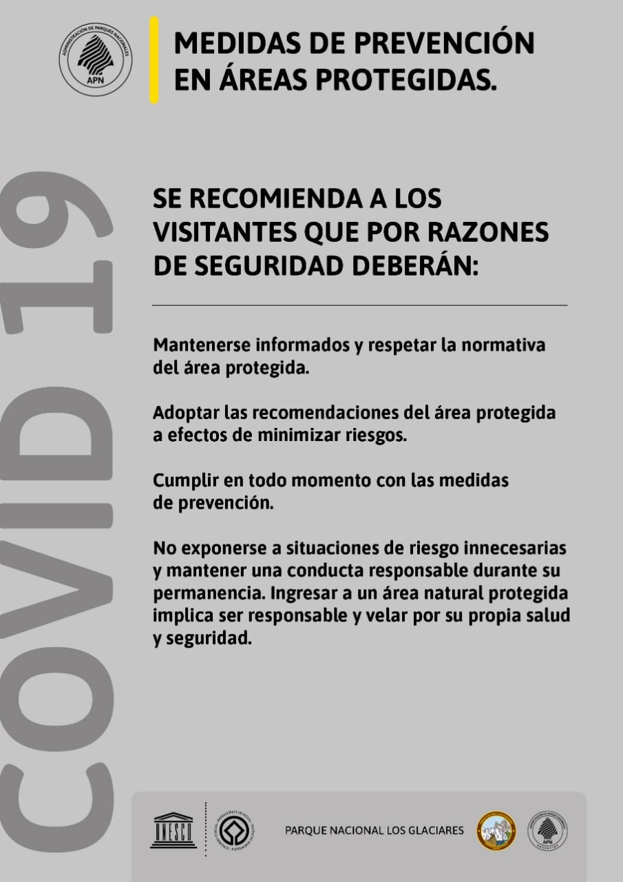 Recomendaciones Covid-19 en Parque Nacional Los Glaciares.