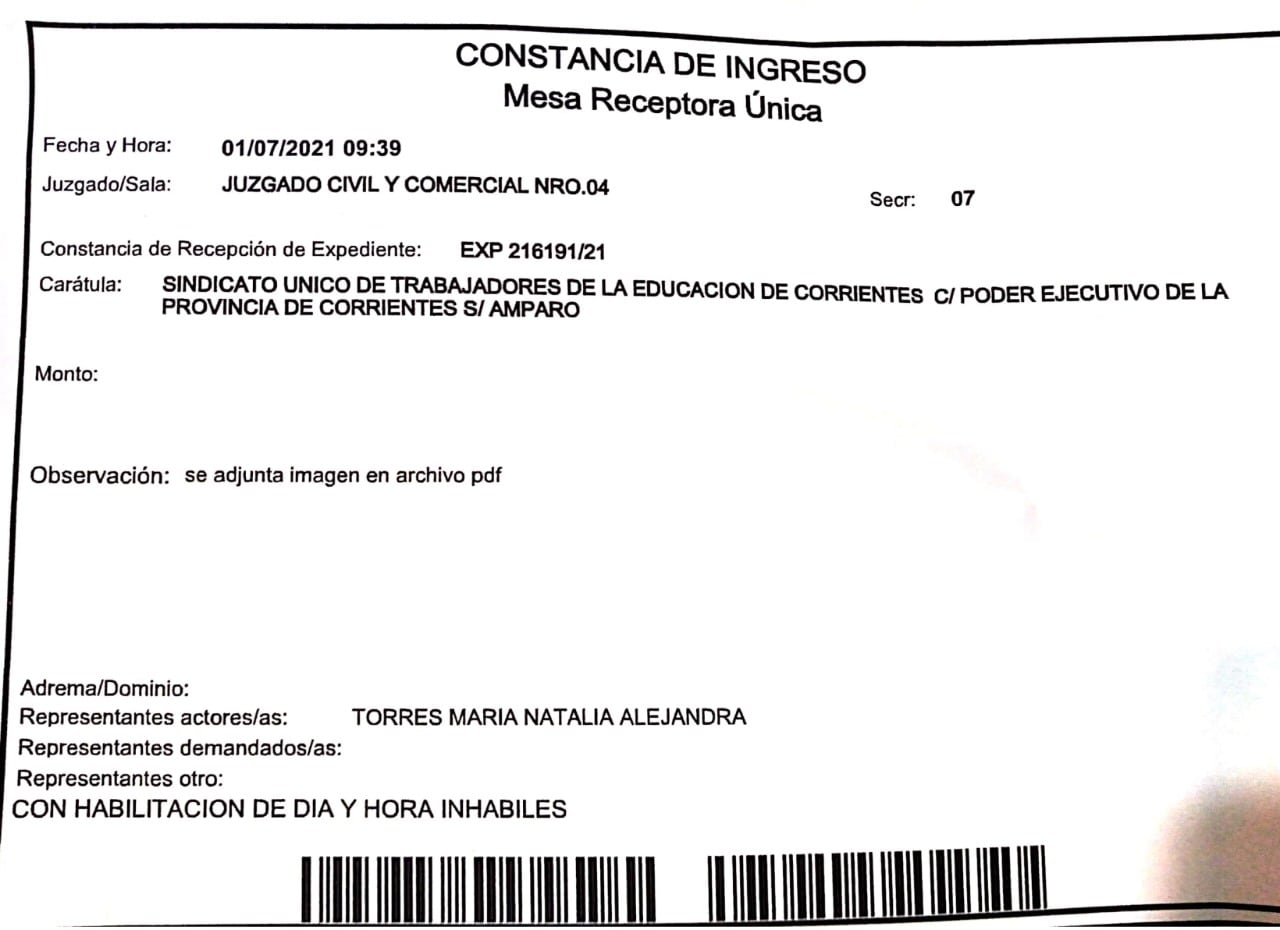 El SUTECO, uno de los sindicatos docentes más grandes del provincia realizó la presentación este viernes por la mañana.