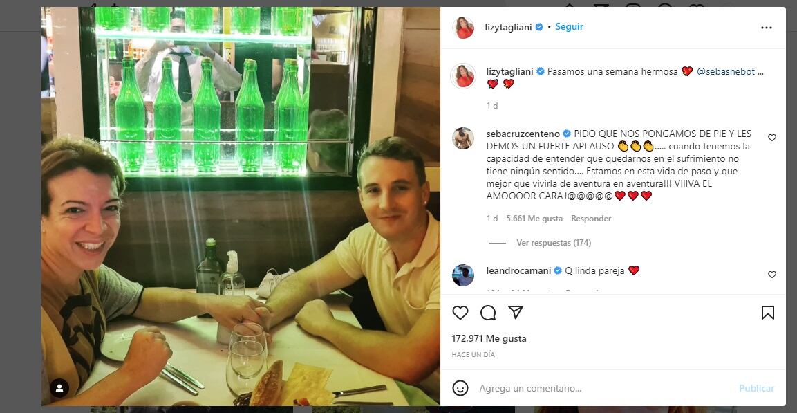 El nuevo romance de Lizy Tagliani con el mendocino Sebastián Nabot, da que hablar. Ellos no paran de demostrar su amor en redes, aunque aseguran que "tiempo al tiempo".