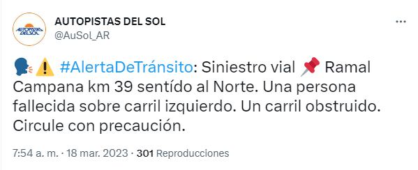 Se anunció una alerta de tránsito.