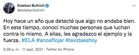 Esteban Bullrich, a un año de su lucha contra ELA.