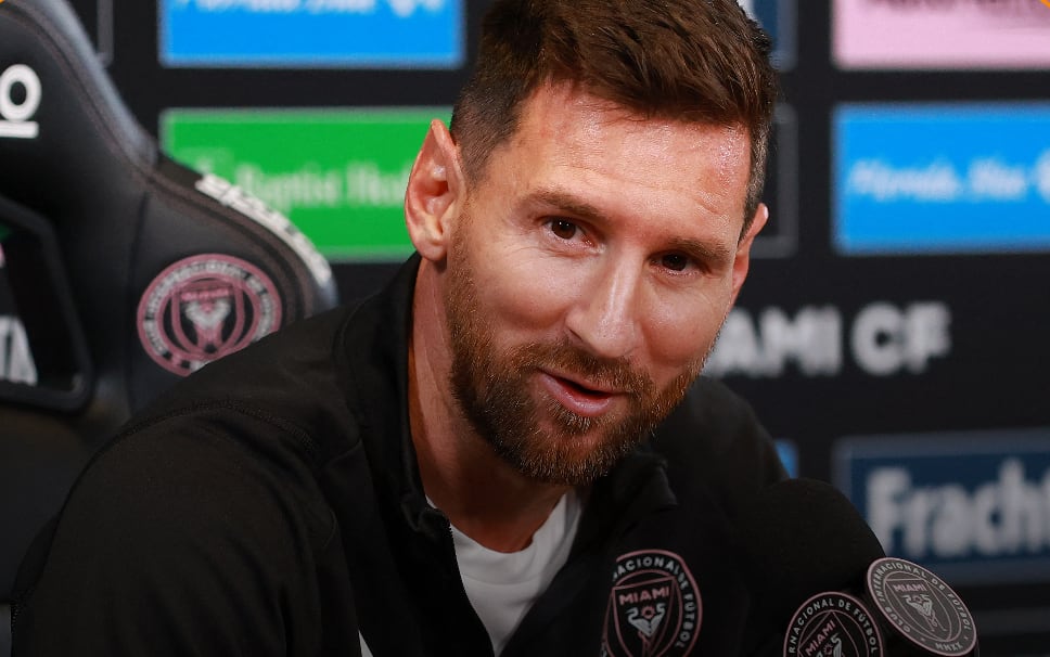 Lionel Messi, en la conferencia de prensa de Inter Miami. (Gentileza Infobae).