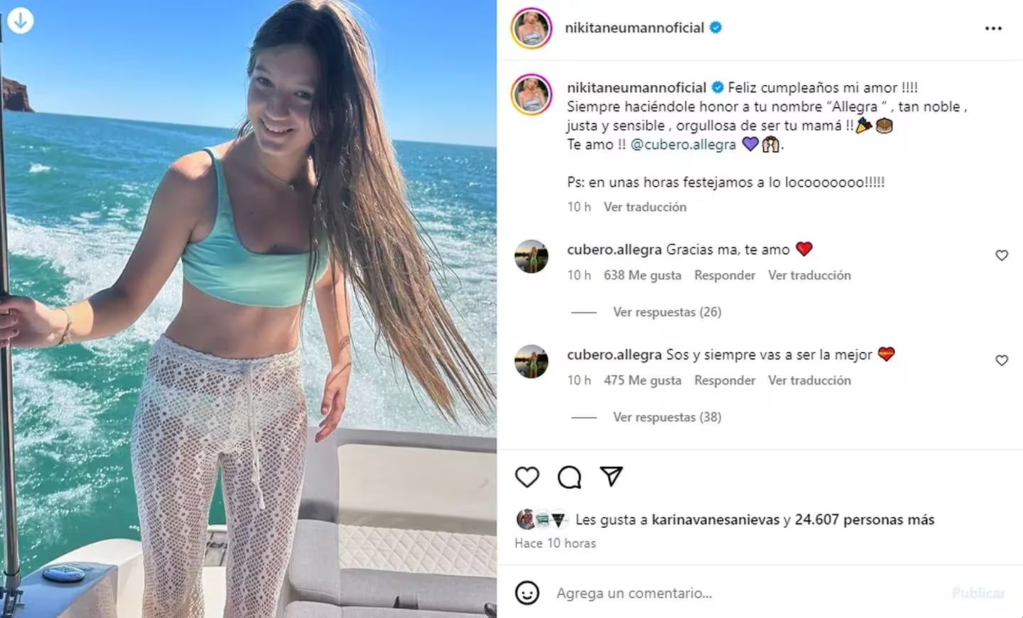 El saludo de cumpleaños de Nicole Neumann a su hija Allegra Cubero