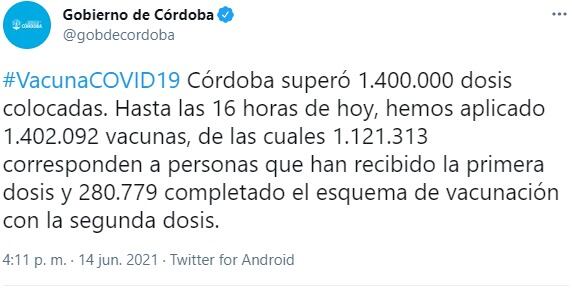 Se superó el 1.4 millones de vacunas en la provincia.