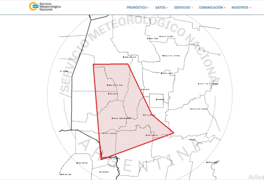 El SMN emitió una alerta para el noroeste de Córdoba