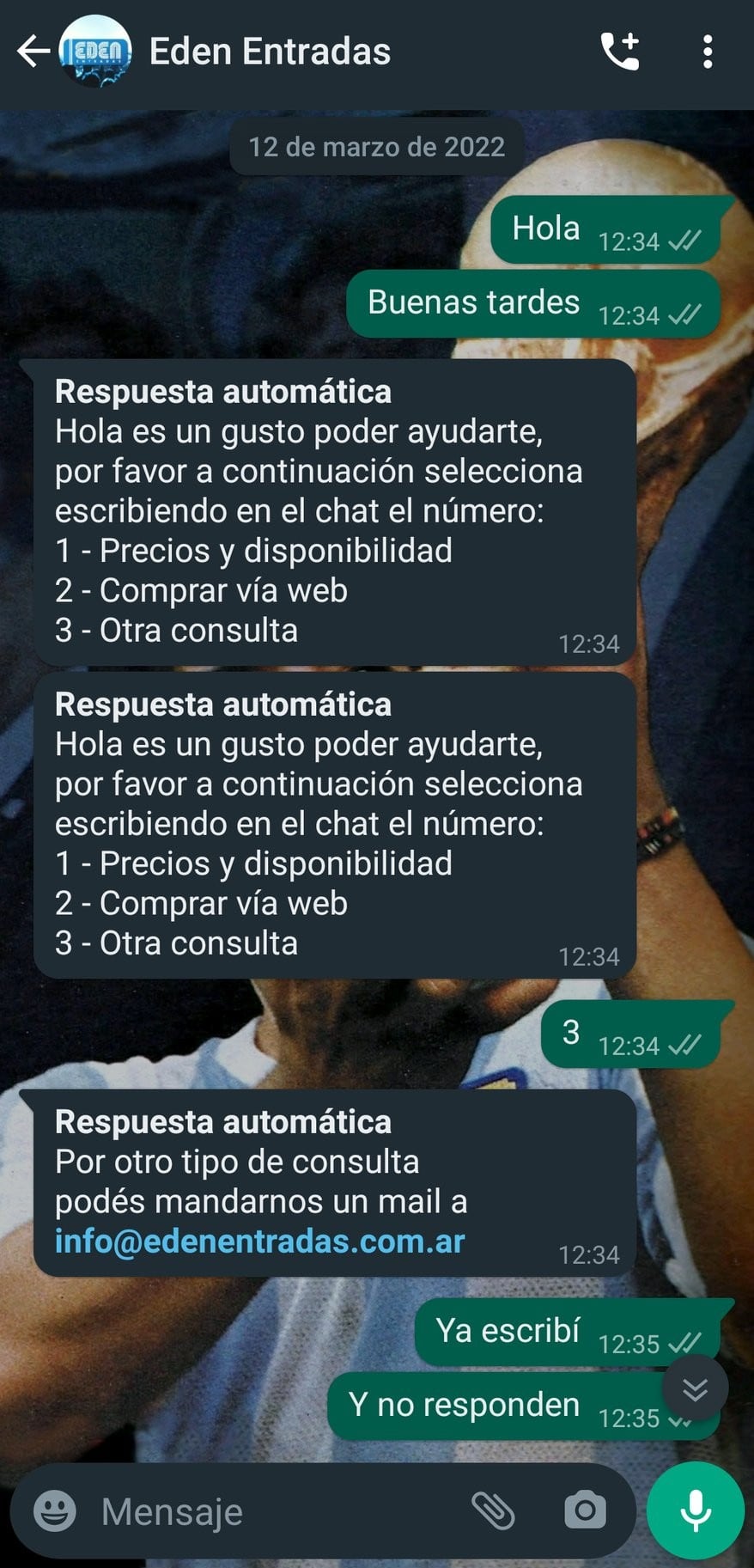 Los chats demuestran que desde Eden no respondieron los mensajes.