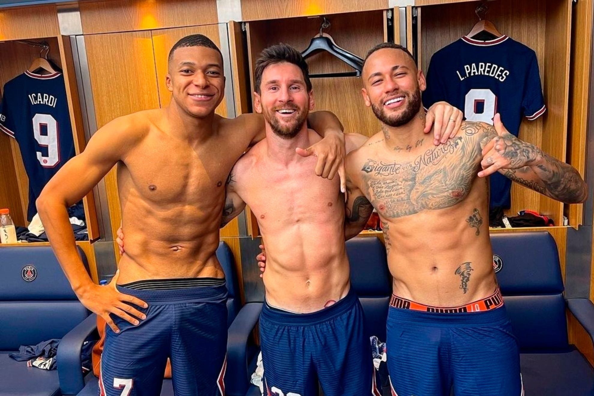 Kylian Mbappé, Lionel Messi y Neymar Jr. juntos en el PSG