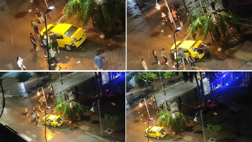 De inmediato tras la colisión, jóvenes que estaban en las inmediaciones se acercaron a prestar ayuda al taxista que estaba atrapado en su vehículo.