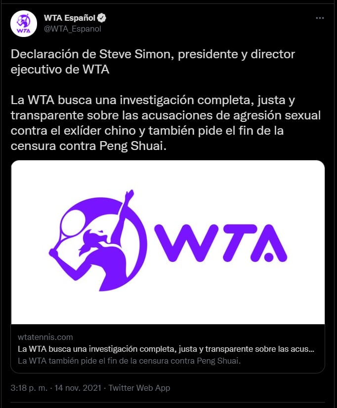 La denuncia de la WTA