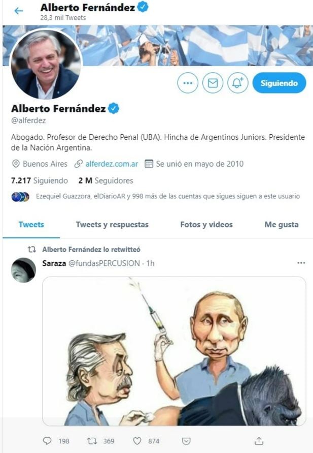 Caricatura compartida por Alberto Fernández (Captura Twitter)