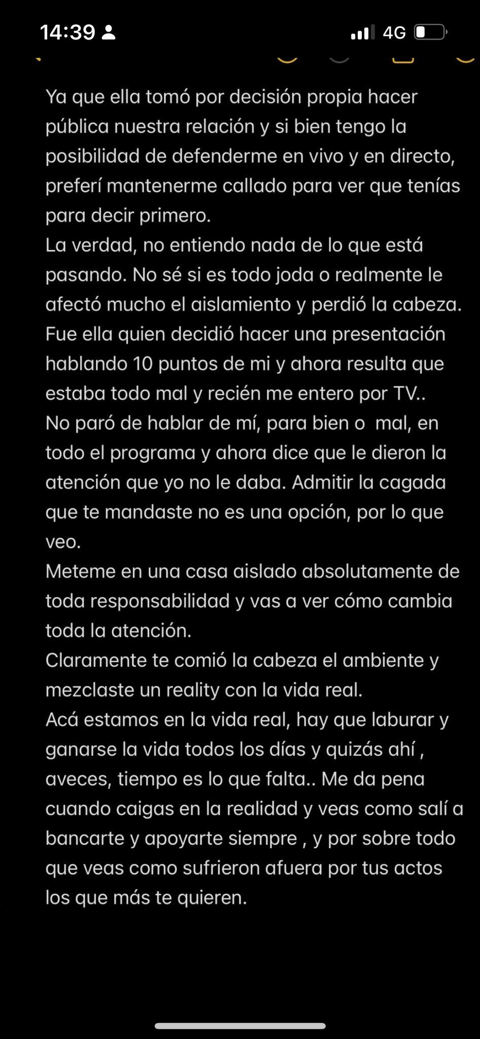 Brian, el novio de Sabrina, reveló su última conversación antes de entrar a Gran Hermano 2024 y explotó: “Lo mal que te manejaste…”