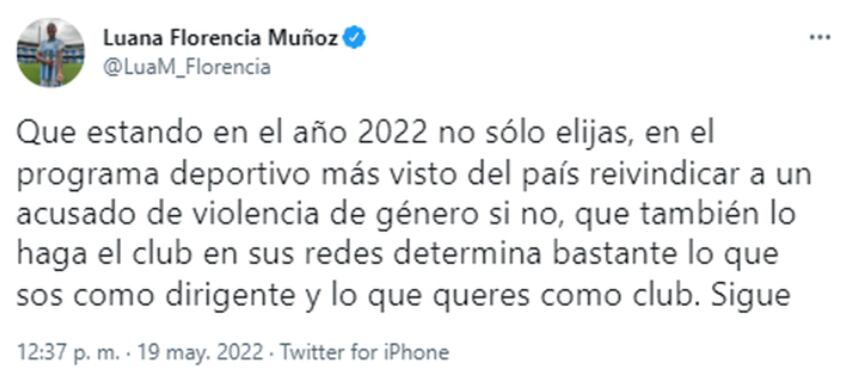 El descontento de la jugadora de Racing por el apoyo de Riquelme a Sebastián Villa, en medio de las denuncias