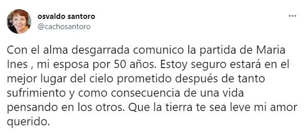 Osvaldo Santoro despidió a su esposa