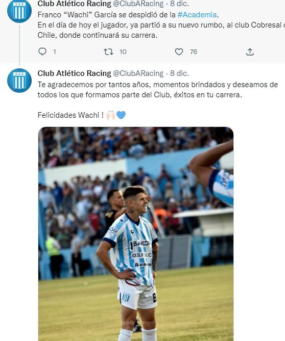 Racing se queda sin dos de sus figuras, el Wachi Franco García y el Tucu Facundo Rivero.