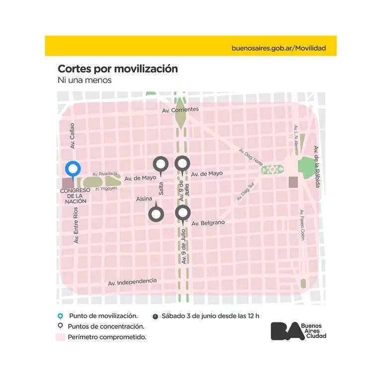 Los cortes en la Ciudad por la convocatoria de "Ni una menos"