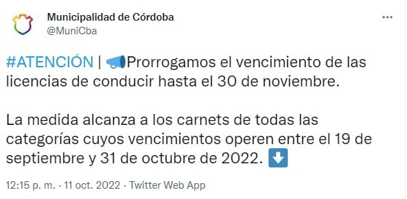 El comunicado oficial confirmando la prórroga.