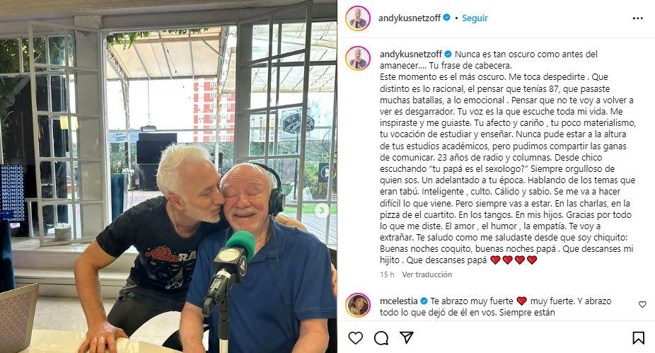 El desgarrador mensaje de Andy Kusnetzoff tras la muerte de su papá Juan Carlos: “Se me va a hacer difícil”