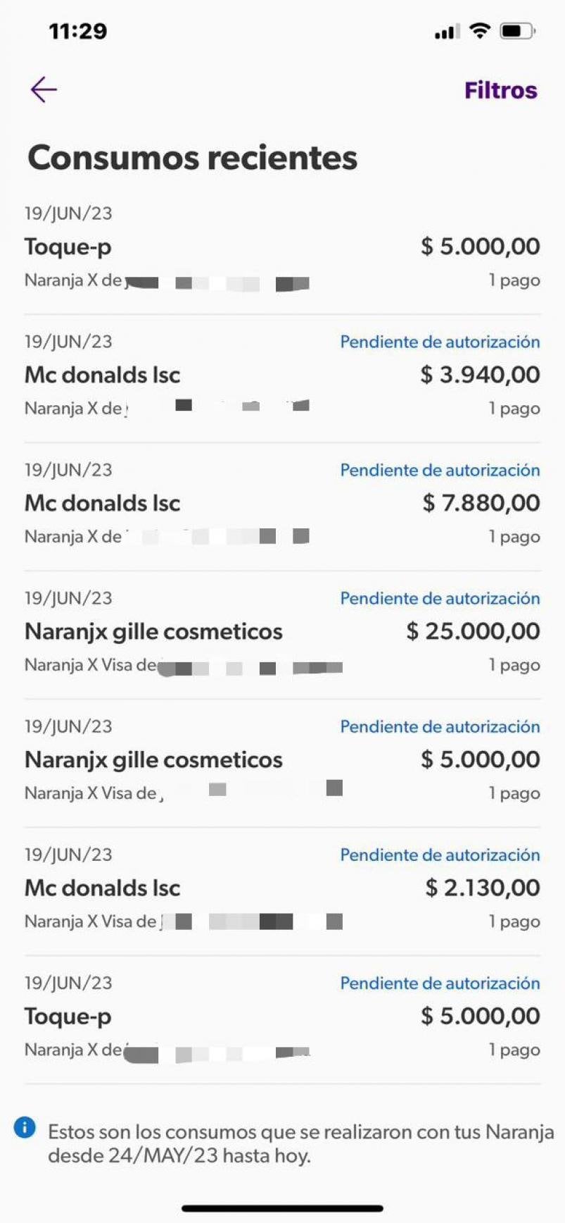 Gastos de la tarjeta que hicieron los ladrones.