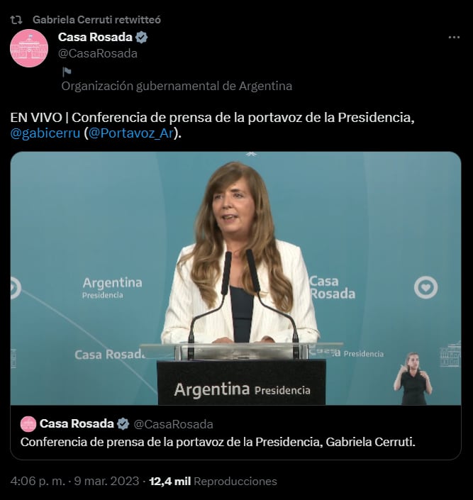 EN VIVO | Conferencia de prensa de la portavoz de la Presidencia publicado por su cuenta oficial de Twitter.