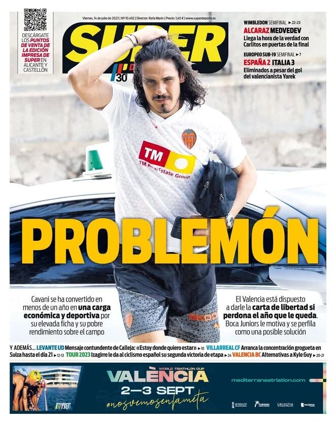 Problemón: la tapa de Superdeportes contra Cavani