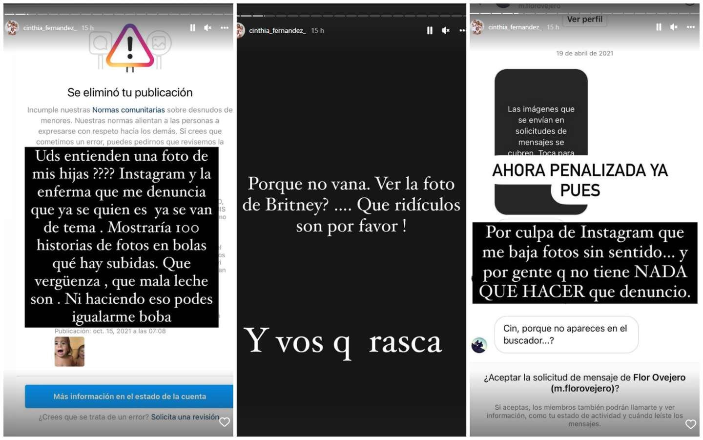 Cinthia Fernández volvió a quejarse por la censura de Instagram