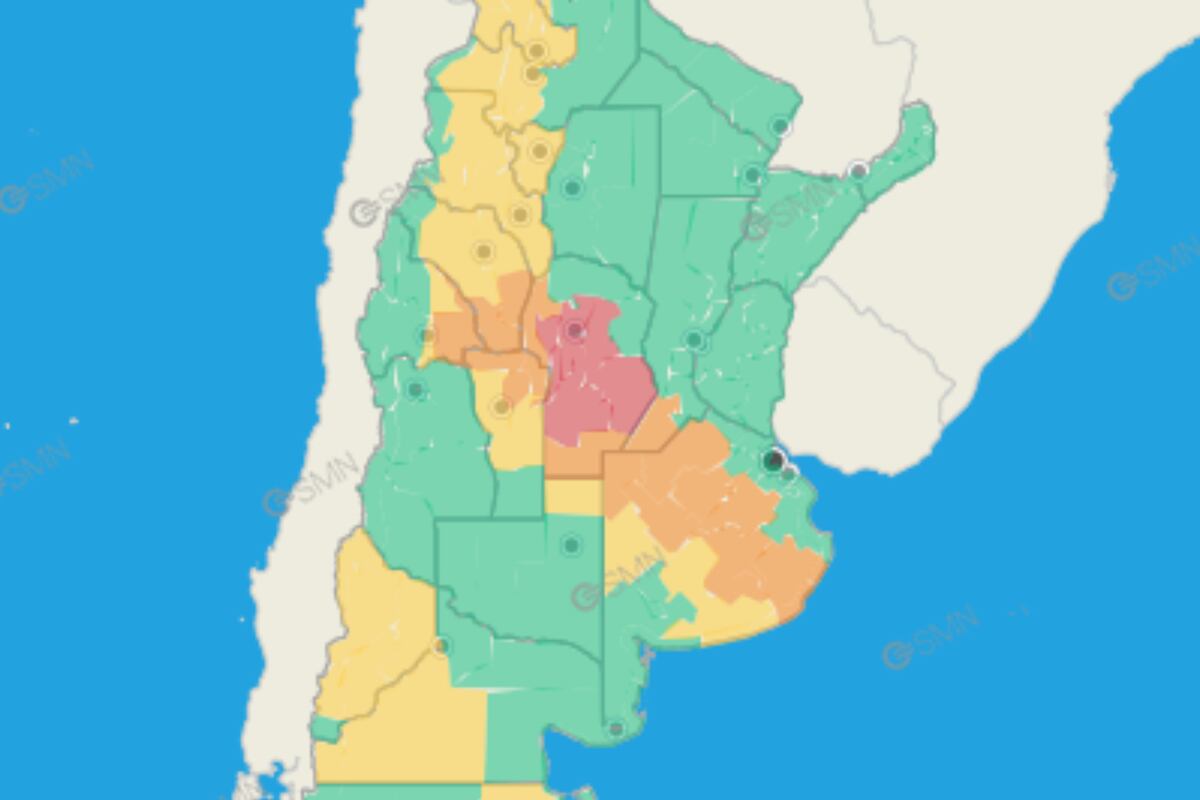Alerta roja por intensas precipitaciones para Córdoba (SMN).