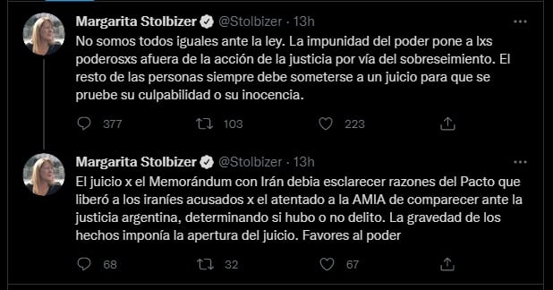 La líder del GEN también se sumó al repudio de la decisión del TOF 8.