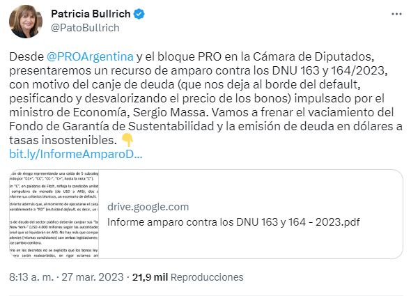 Desde el PRO presentarán un recurso de amparo contra el canje de deuda.