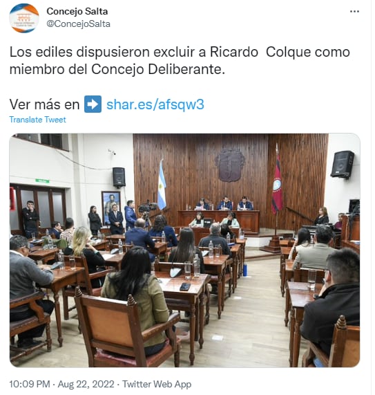 Ricardo Colque fue excluido como miembro del Concejo Deliberante.