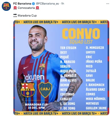 Los convocados del Barcelona para enfrentar a Boca en la Maradona Cup.