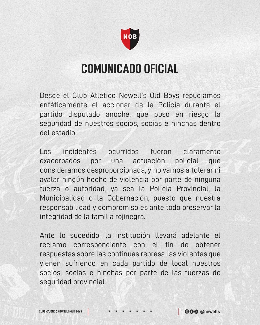 El club decidió responder a las provocaciones de este domingo.